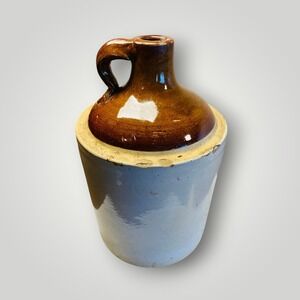 Stoneware Crock Jug Brown Glaze Handle Primitive Farmhouse Decor READ As Is